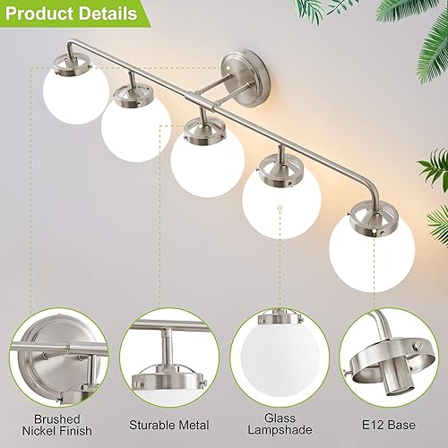 Vista 89 de Lámparas doradas para tocador de baño, modernas luces de latón de 3 luces con pantalla de bola de vidrio transparente, luces de tocador de granja