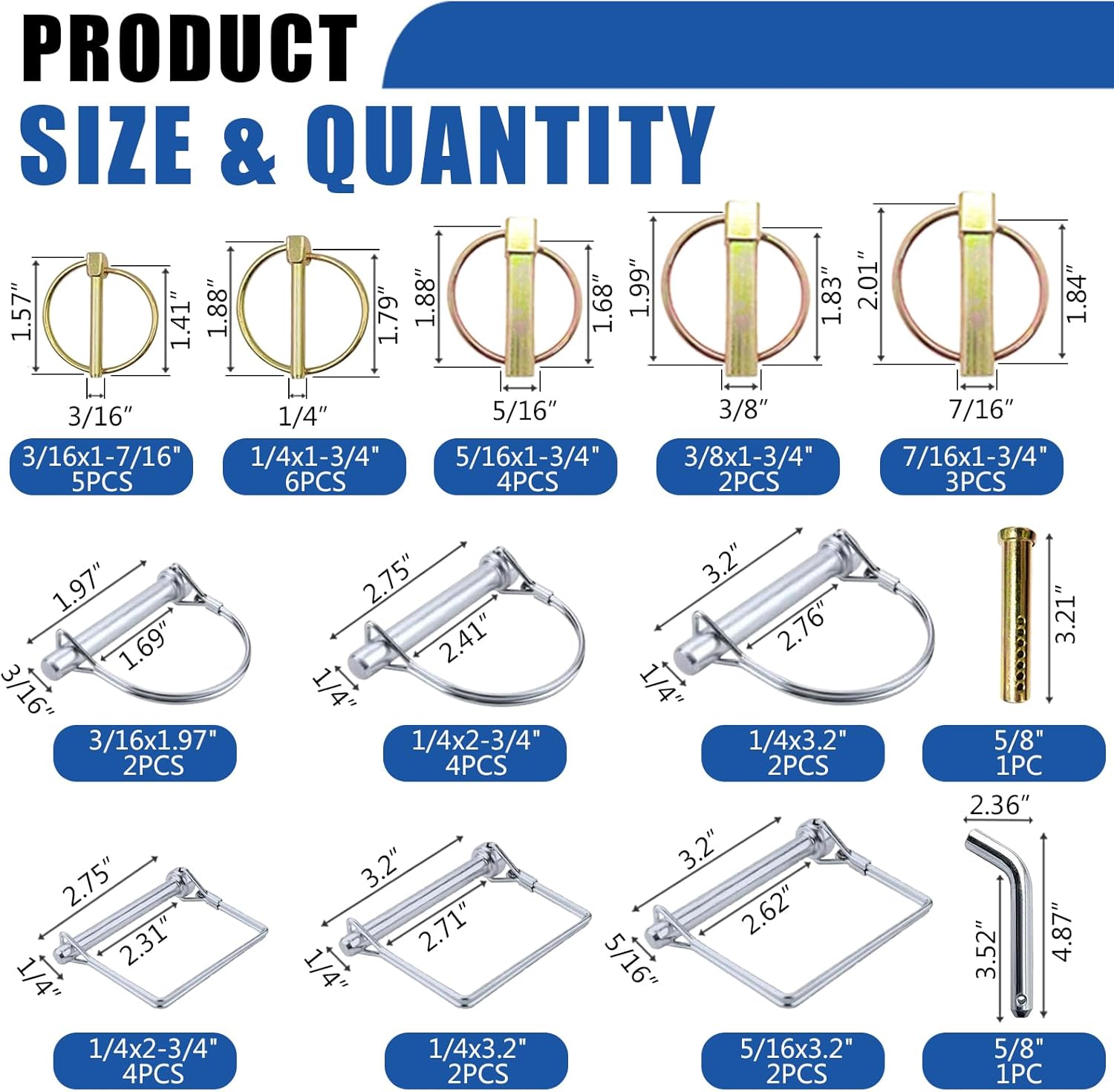365PCS Trailer Hitch Pin Assortment Kit, Heavy Duty Cotter Pins R Clips Locking Coupler Pins and Lynch Pin Tractor Accessories and Attachments for PTO, Farm Towing, Lawn Mower, Snow Plows.