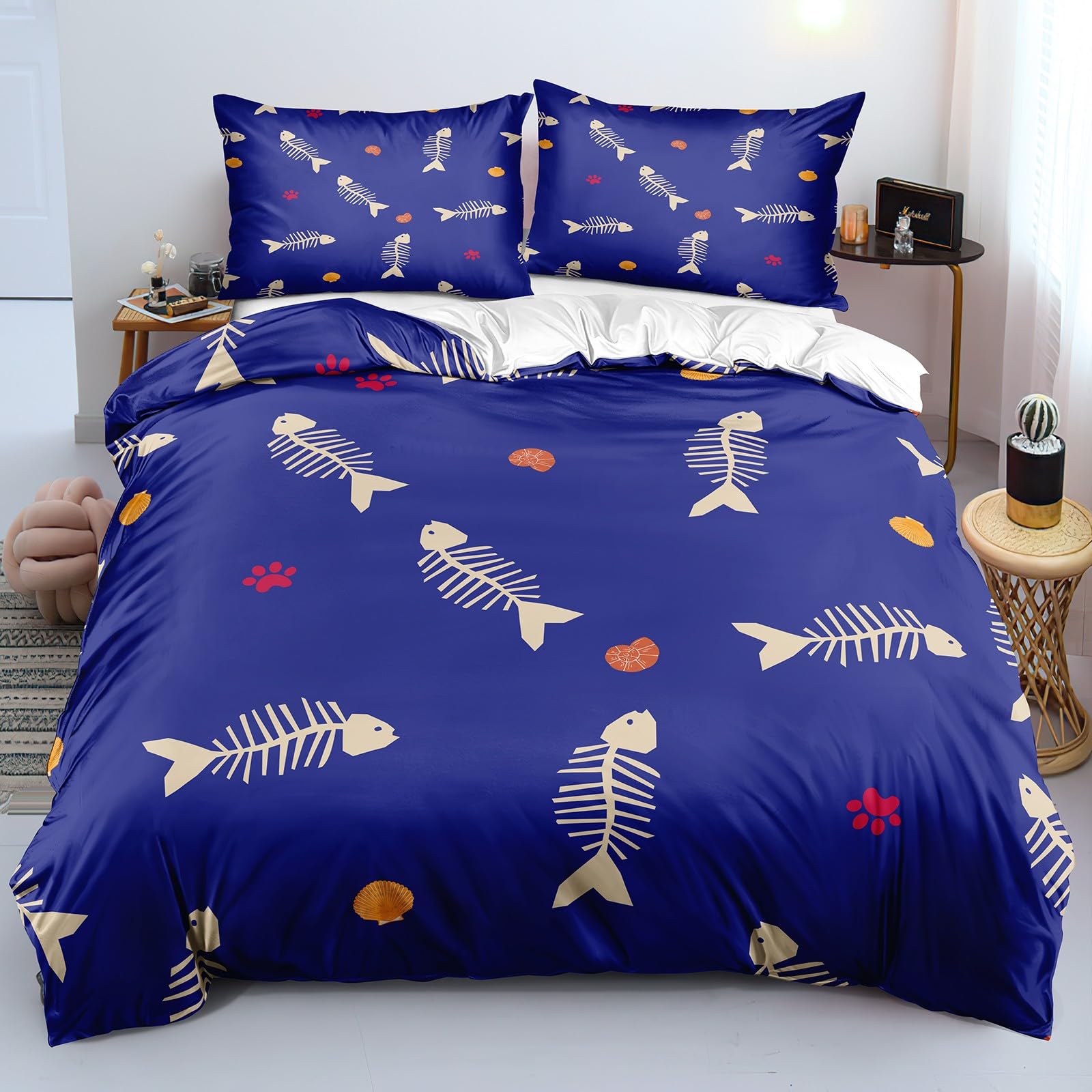 Parure housse couette douce microfibre poisson 140x200 cm à fermeture éclair