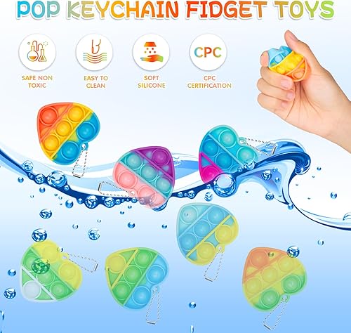 Miniatura 3 de Pop Fidget Toy Birthday Party Favors for Kids 4-8,8-12 Year 30 PCS Bulk Toys Mini Pop Keychain Its Small Classroom Prizes Heart Fidgets It Bubbles