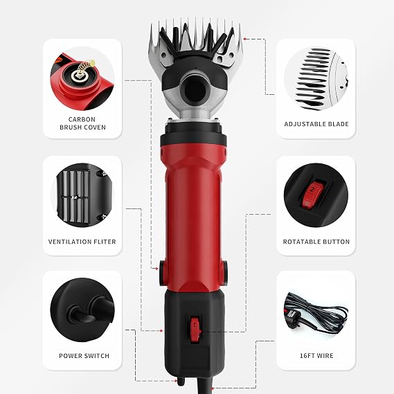Sheep Clippers 600W, Professional Animal Shearing Machine, Farm Livestock Grooming Kit, Heavy Duty Electric Clippers for Thick Coat Animals (Sheep Clippers-600W)