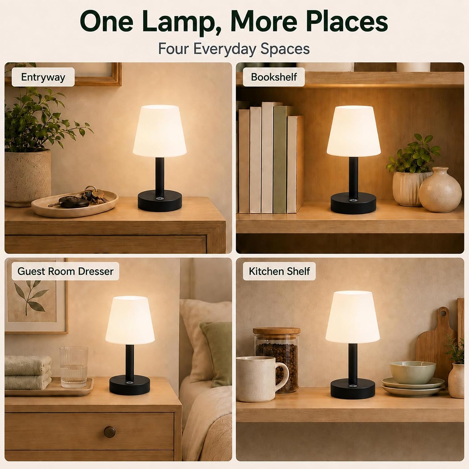Rechargeable Table Lamp, Mini Cordless Shower Lamp for Bathroom, IP54