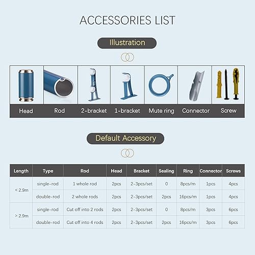 Miniatura 6 de Varillas de cortina dobles para ventanas de aluminio de 0.069 pulgadas de grosor, resistentes y dobles barras de cortina antiruido, juego de