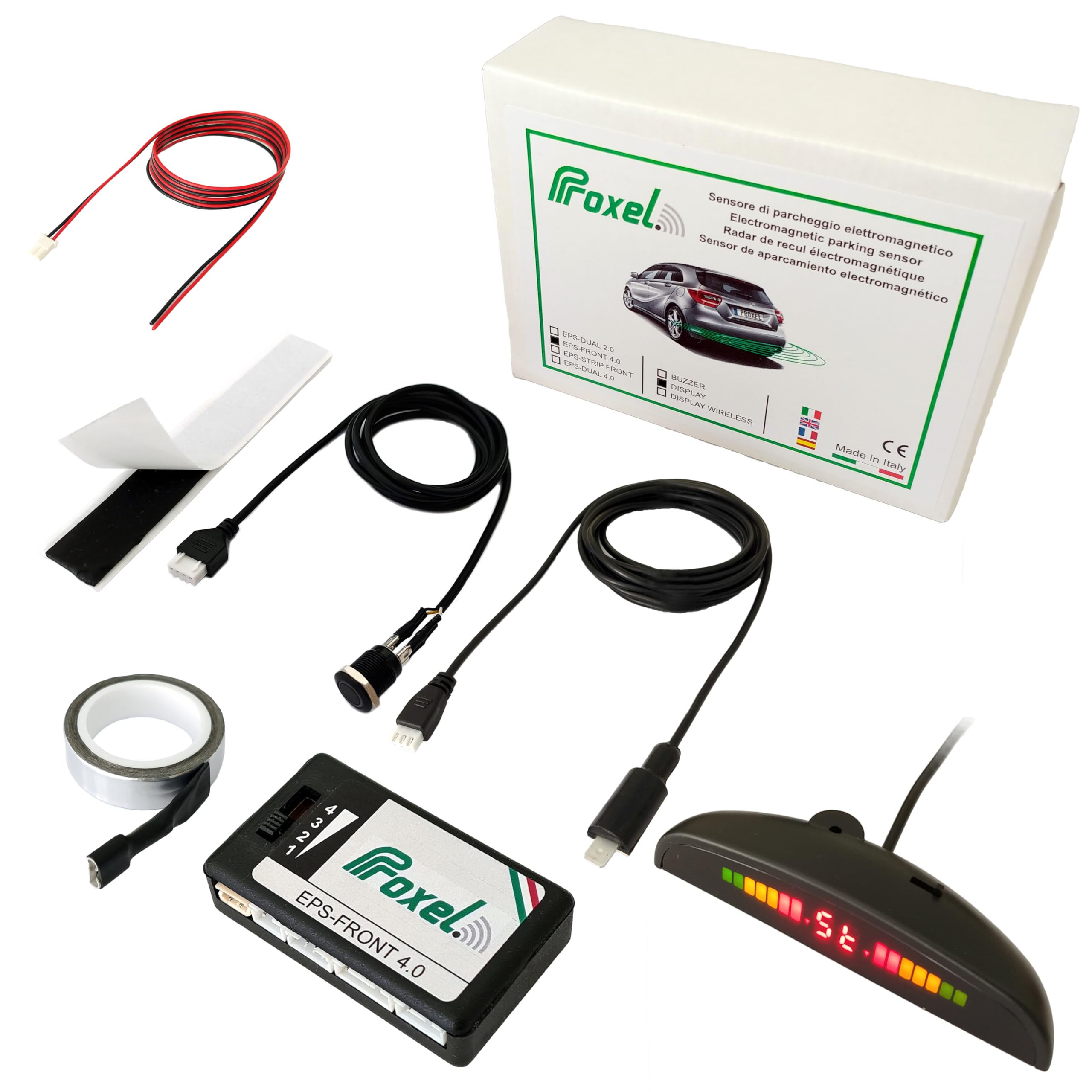 Proxel, Electromagnetic Parking Sensors Invisible, Front, EPS-FRONT 4.0 with Display, Without Drilling the Bumper