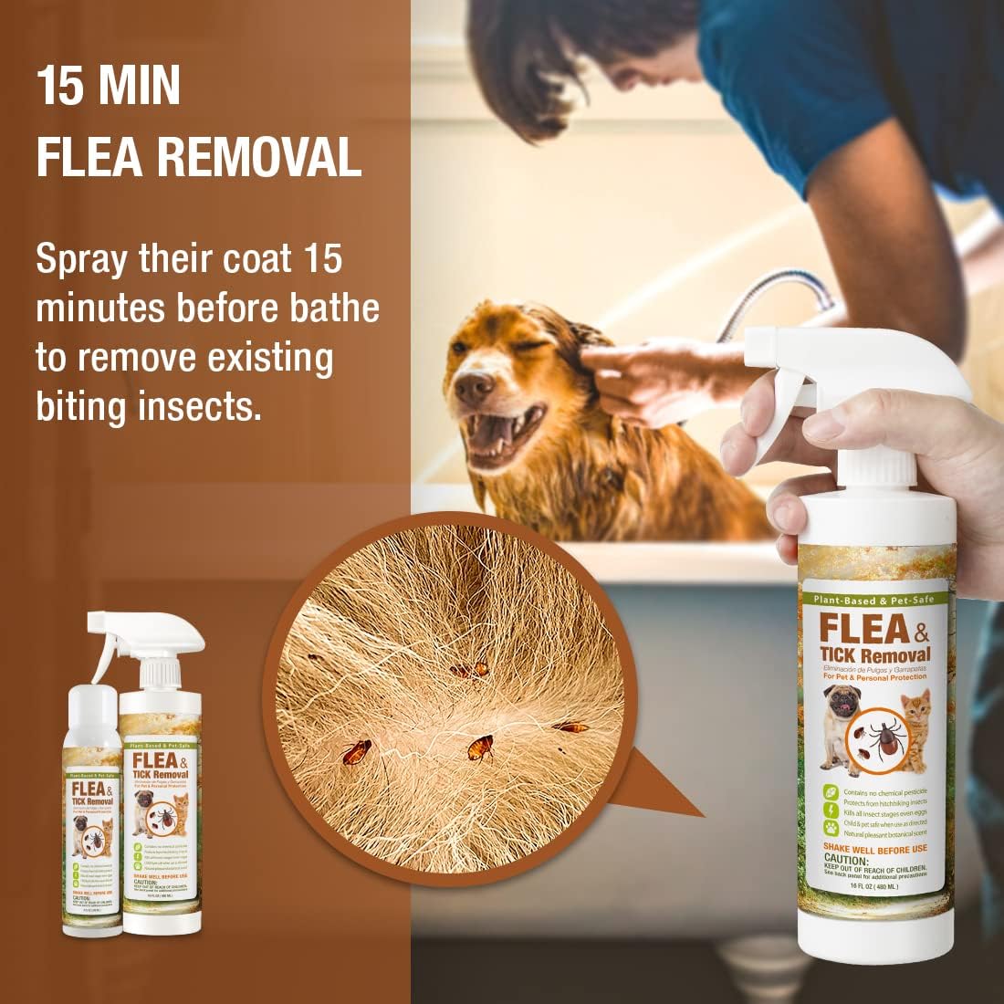 EcoVenger Flea & Tick Removal Spray 16oz for Dogs and Cats with EcoVenger Dog & Cat Collar Repellent 2-Pack Orange : Patio, Lawn & Garden
