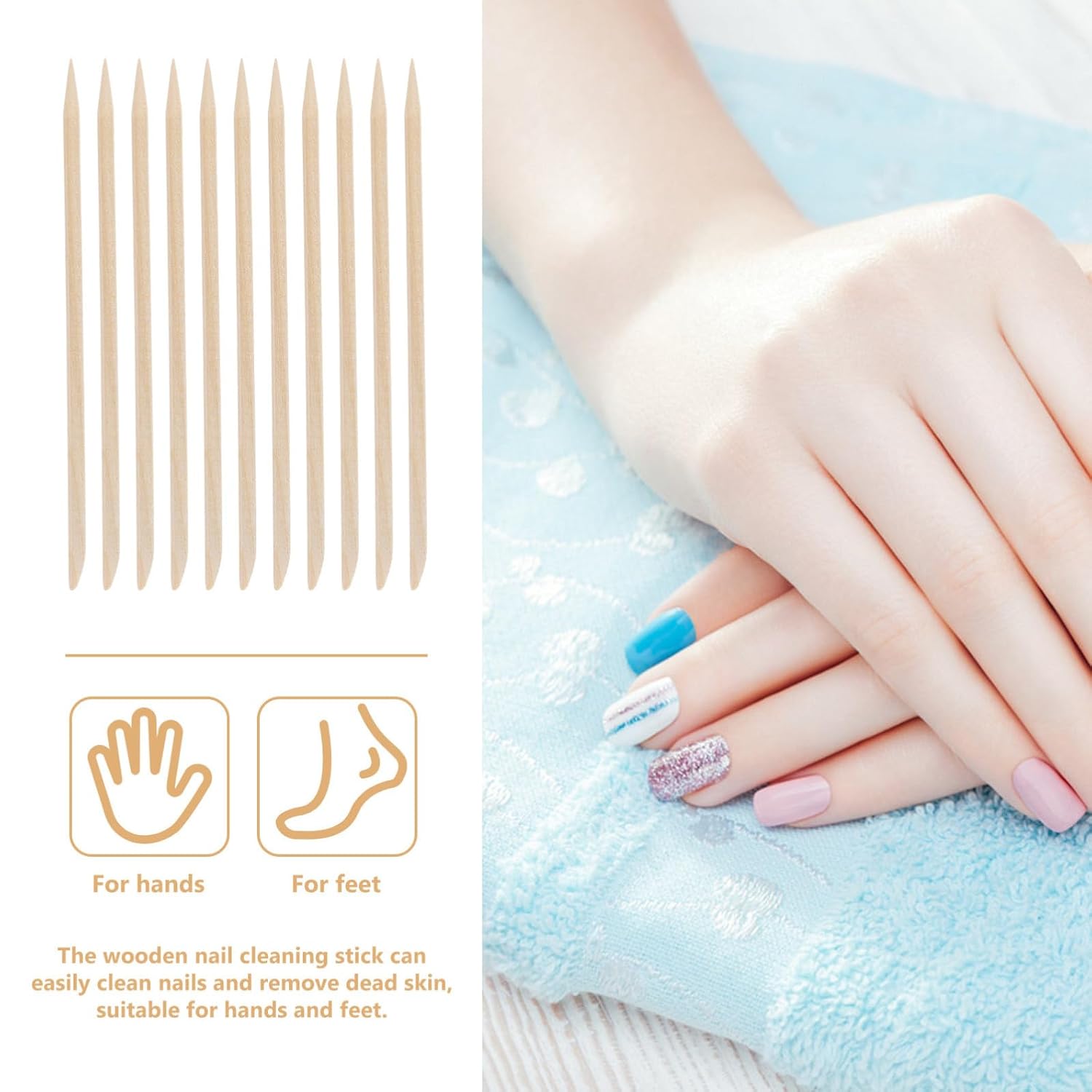 300pcs Double-headed Wooden Nail Sticks Cuticle Remover Manicure Tool for Nail Art Cleaning and Exfoliating Multi-purpose Care Accessory for Home Salon Use