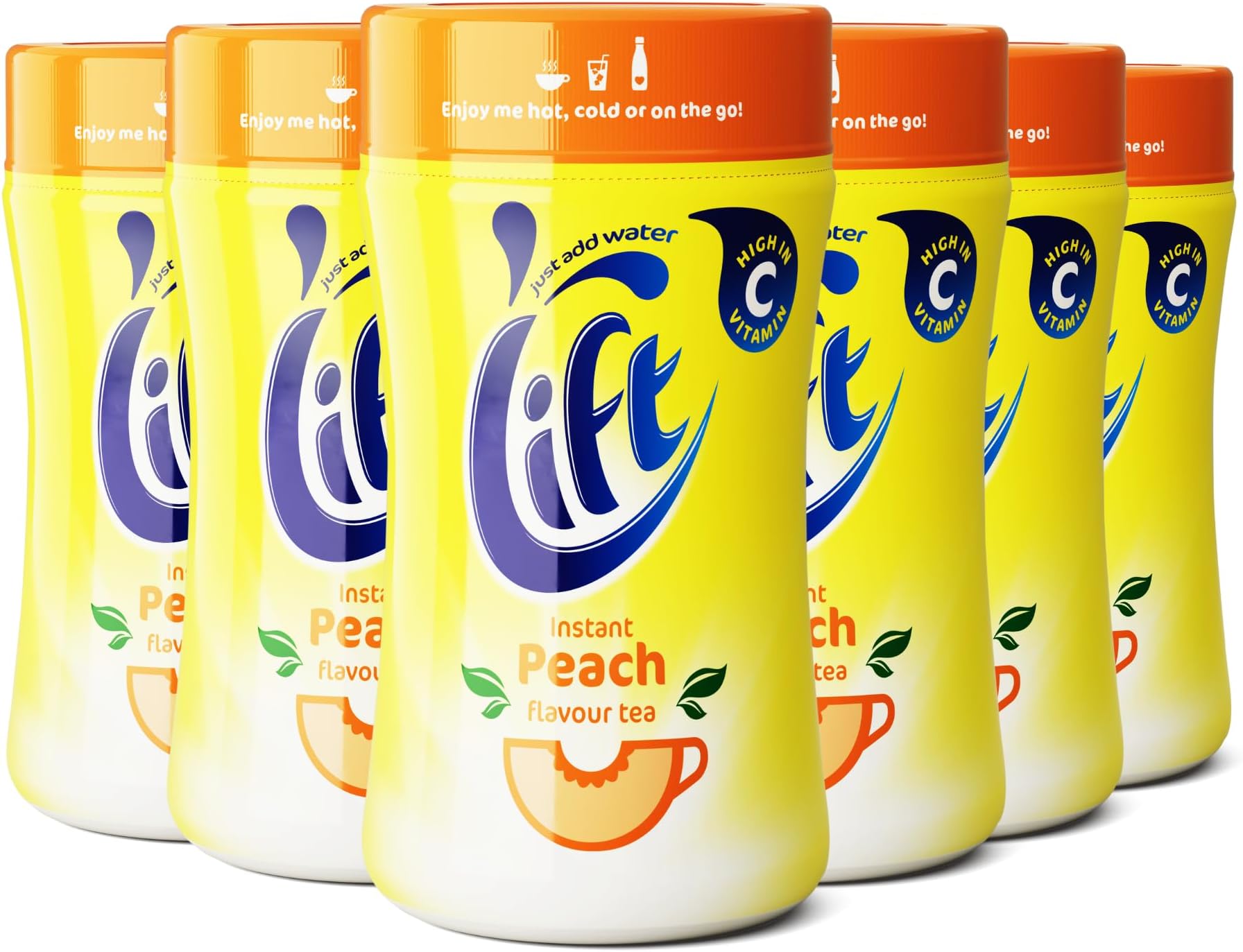 Lift Instant Peach Tea | Enjoy Hot or Iced Peach Tea | Multipack of 6 x 300g Jars