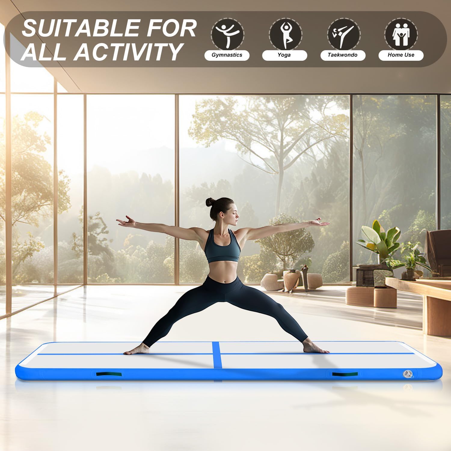 SUDOO Inflatable Air Tumbling Mat 4Inches Thick 10ft 13ft 16ft Gymnastic Tumble Track Mat with Electric Air Pump Durable PVC for Home Gym Training Cheerleading Yoga Water Park Use​