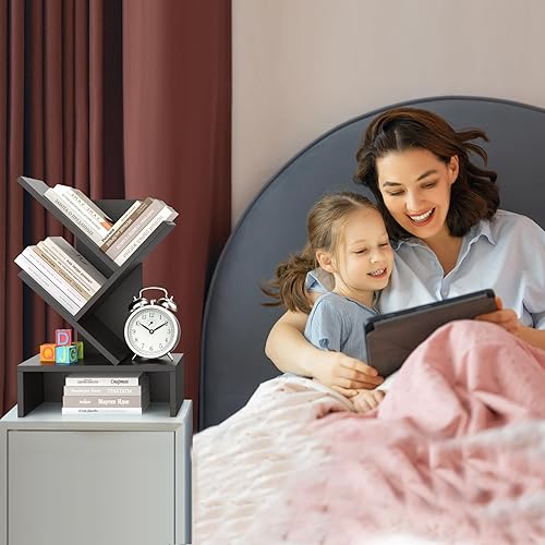 Miniatura 16 de Godferyxin Estantería de árbol de libros, estantería de madera de 5 niveles para exhibir libros, CD, revistas y más en la oficina, el hogar o la