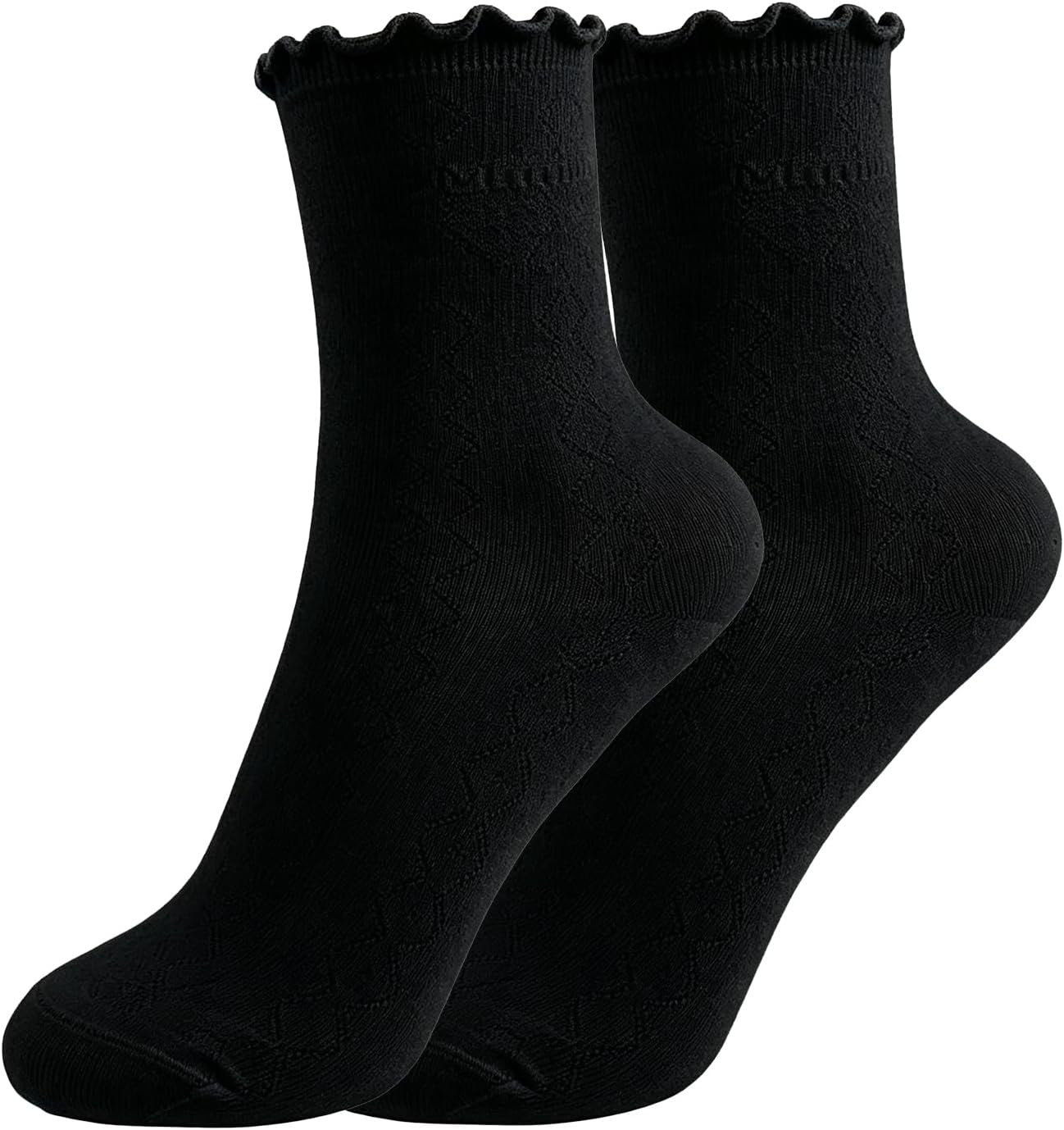 Women's Lettuce Edge Ruffle Ankle Socks 6 Pairs Set Large White
