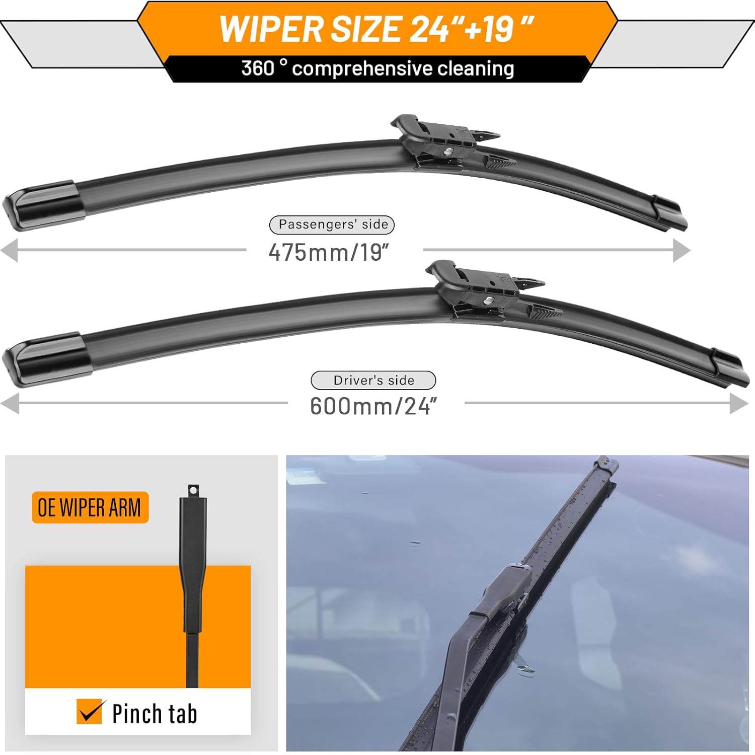AUTOBOO 24"+19" Windshield Wipers Replacement for BMW 320i 2013-2018 328i 2010-2016 335i 2010-2015 M3 2015-2018 Audi A3 QUATTRO 2006-2013 -Original Factory Quality (Pack of 2)