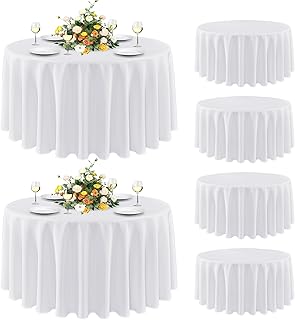 sancua 6 Pack Round Tablecloth 108 Inch White, Stain and Wrinkle Resistant Table Cloth - Washable Polyester Table Cover for Dining Tables, Buffet Parties and Camping
