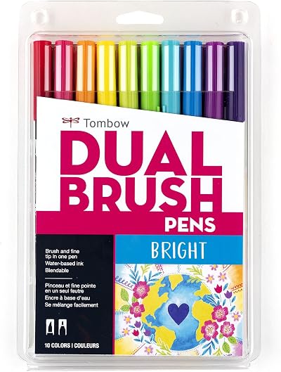 Tombow 56185 Dual Brush Pen Art Markers, Bright, 10-Pack