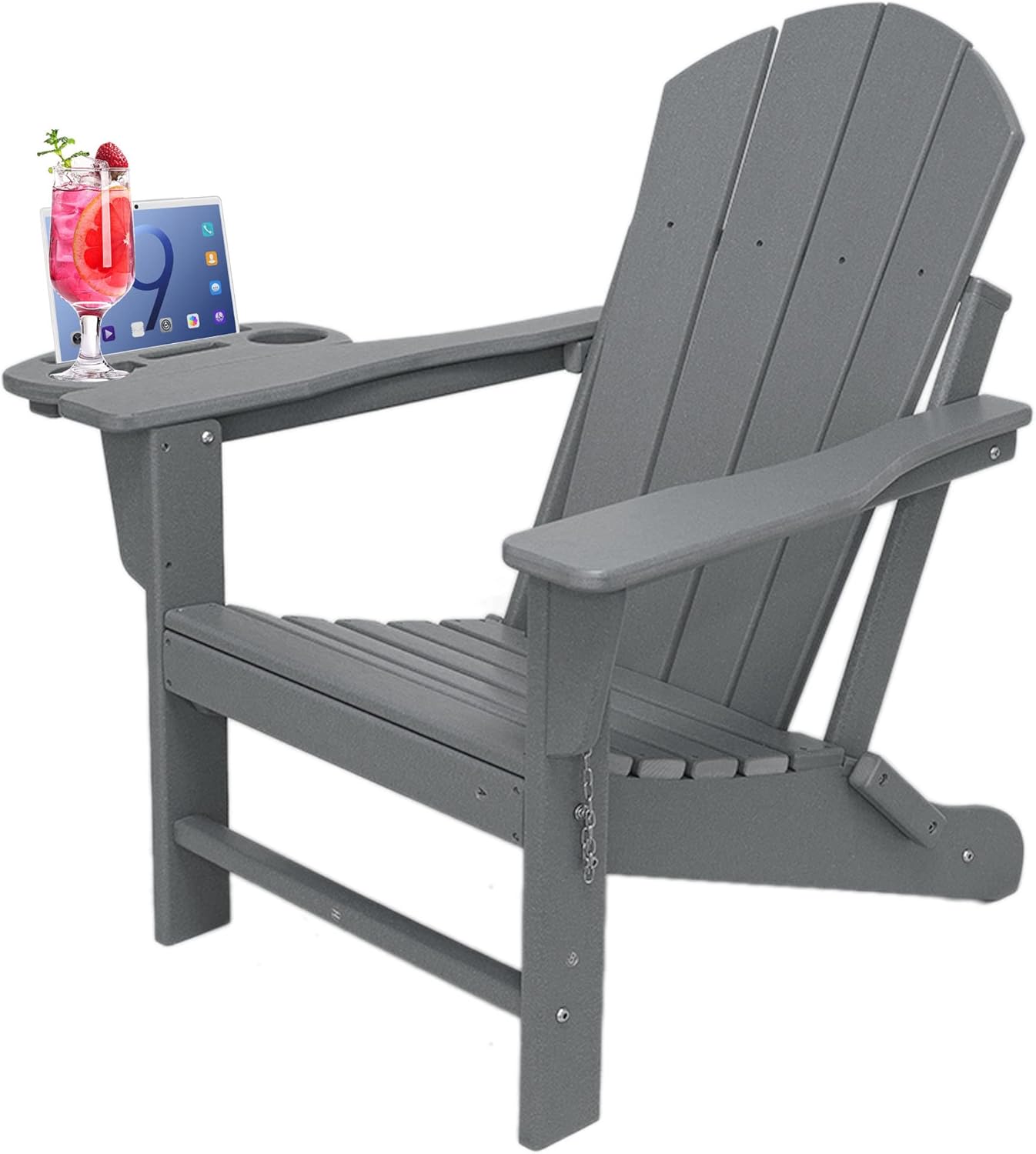 Folding Adirondack Chair with Cup Holder, Outdoor Fire Pit Chairs Lawn