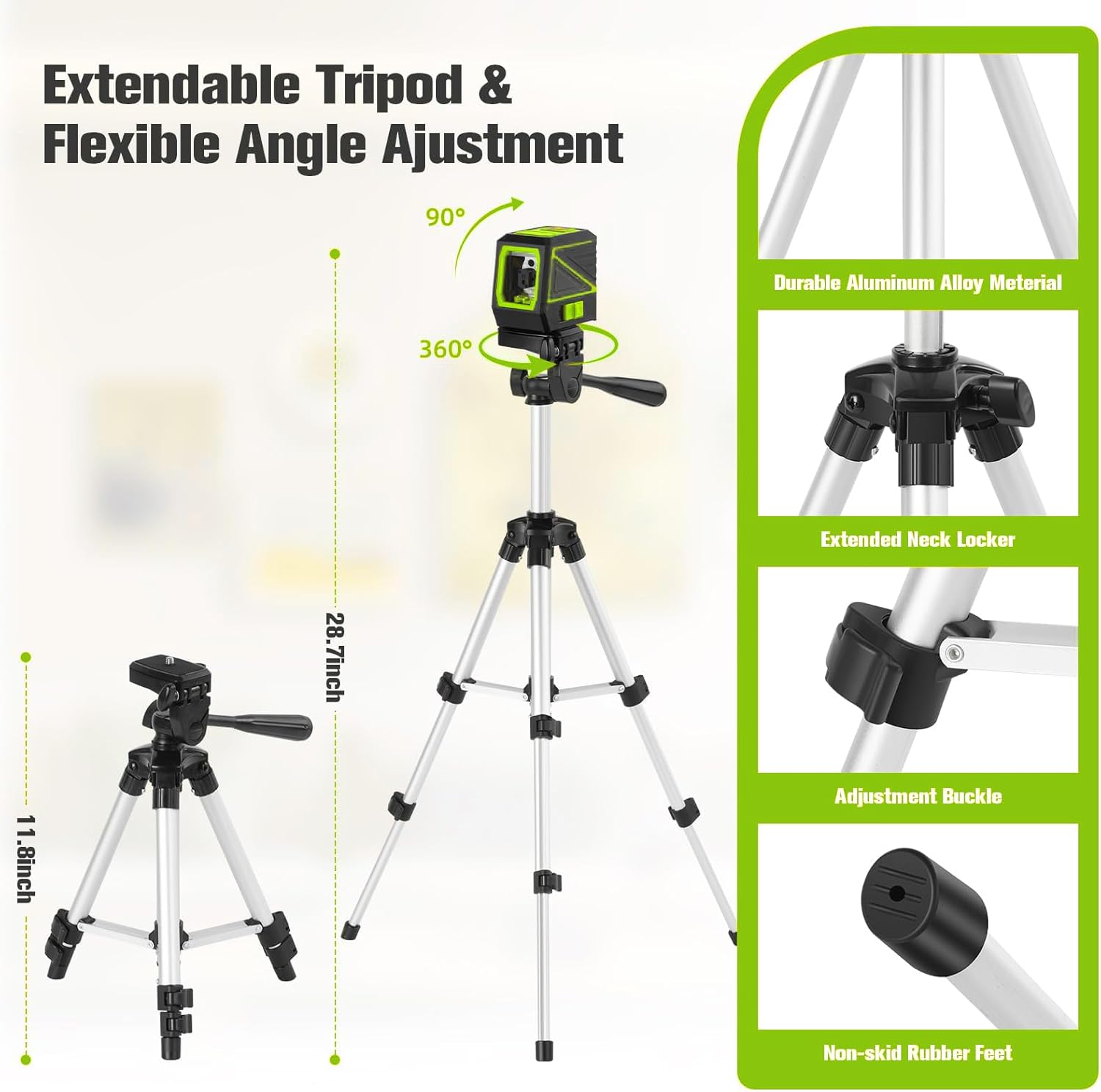 Laser Level with Tripod, 100 feet Green Cross Line Self Rotary Leveling Laser Level, Vertical and Horizontal Line, Rotatable 360 Degree, Manual Self leveling and Pulse Mode,IP54 Waterproof & Battery