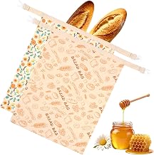 Sac a Pain Cire Abeille Naturelle,Lot de 2 Sac à Pain en Cire d’Abeille avec Pression 43×33 cm,Sacs à Pain Réutilisables en Cire d'Abeille pour Pains au Levain et Baguette