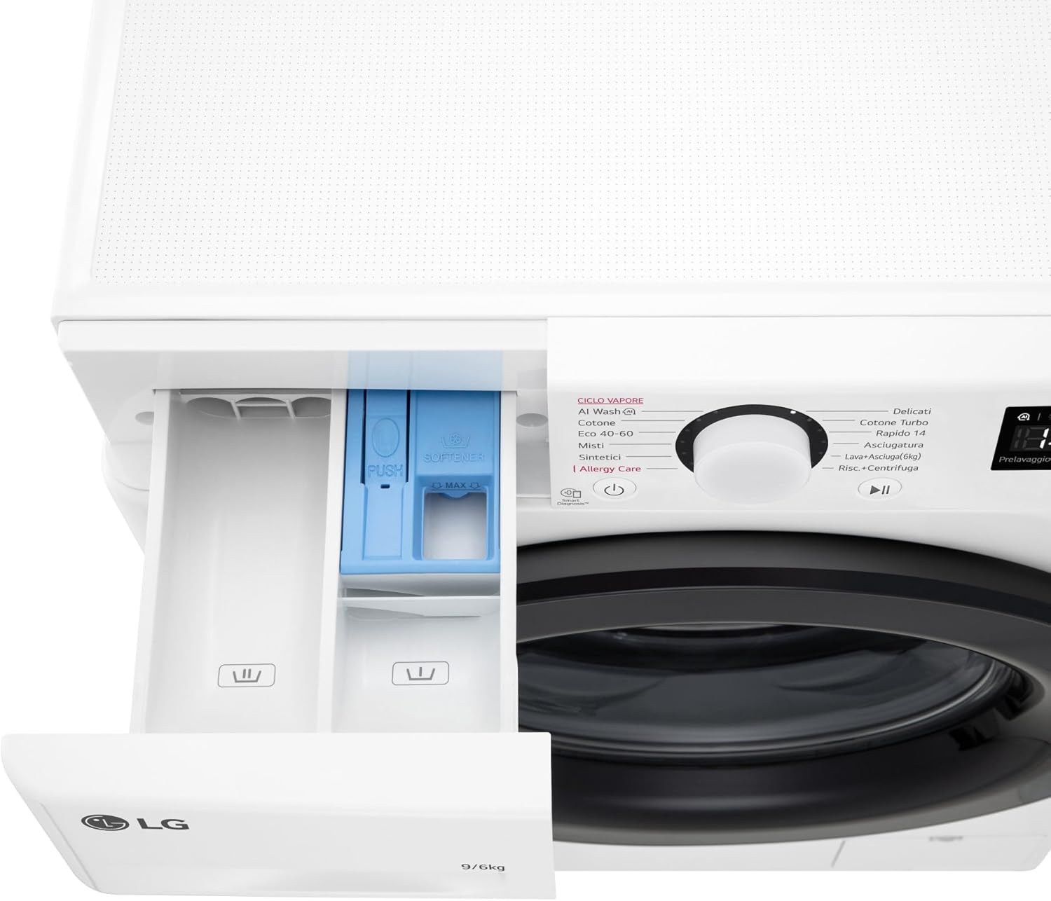 Close-up of the detergent dispenser