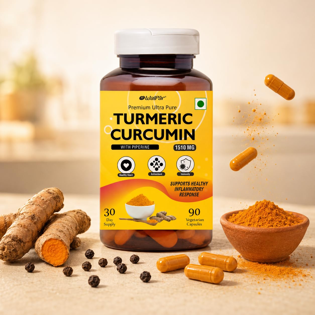 WALPAR Organic Curcumin Turmeric with Piperine Bioperine - 1510mg 90 Capsules-picture-29