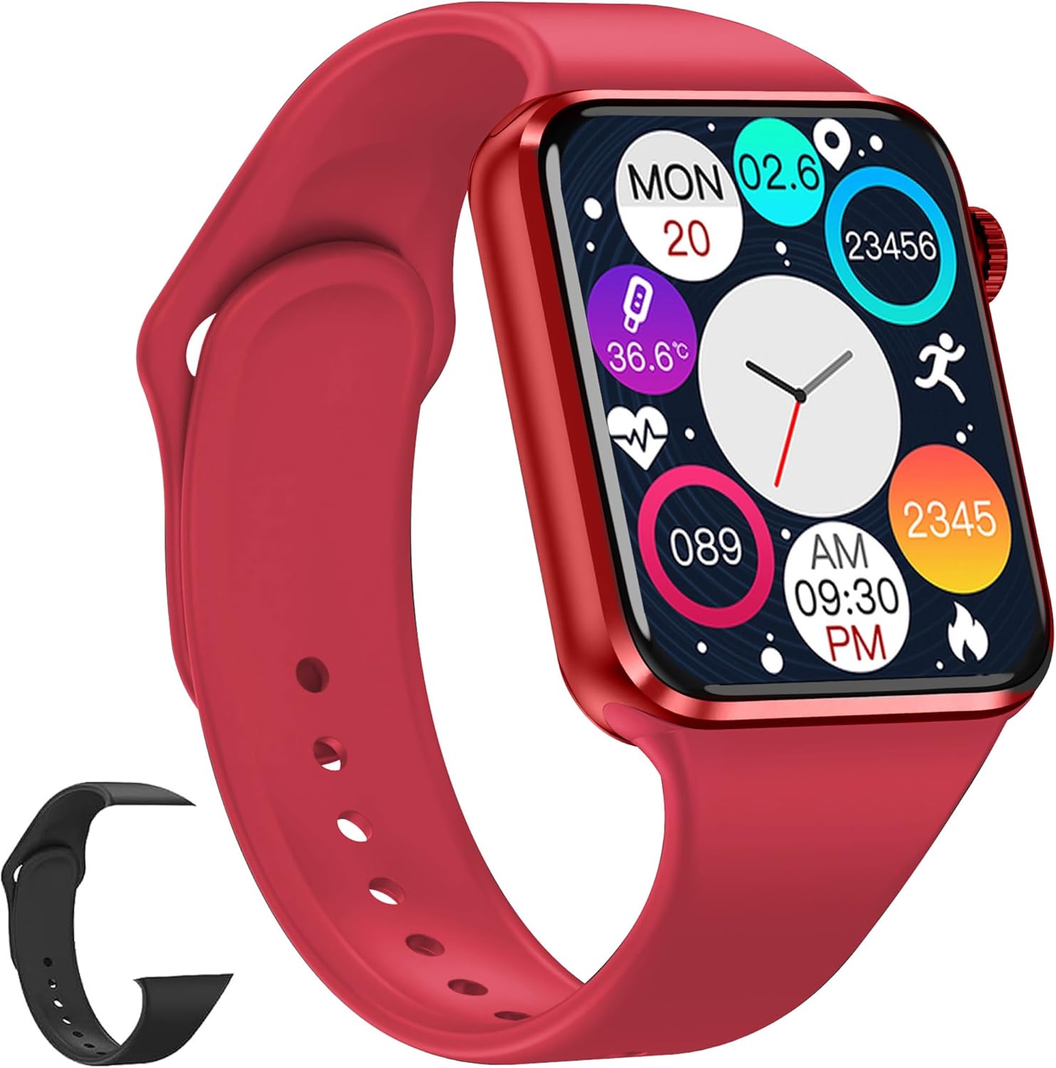 Smart Watch for Men Women Compatible Android iOS iPhone, 2.09″ Touch Screen Fitness Tracker Smartwatch with Call/SMS/Sleep Monitor/Pedometer Two Sport Bands (Red)
