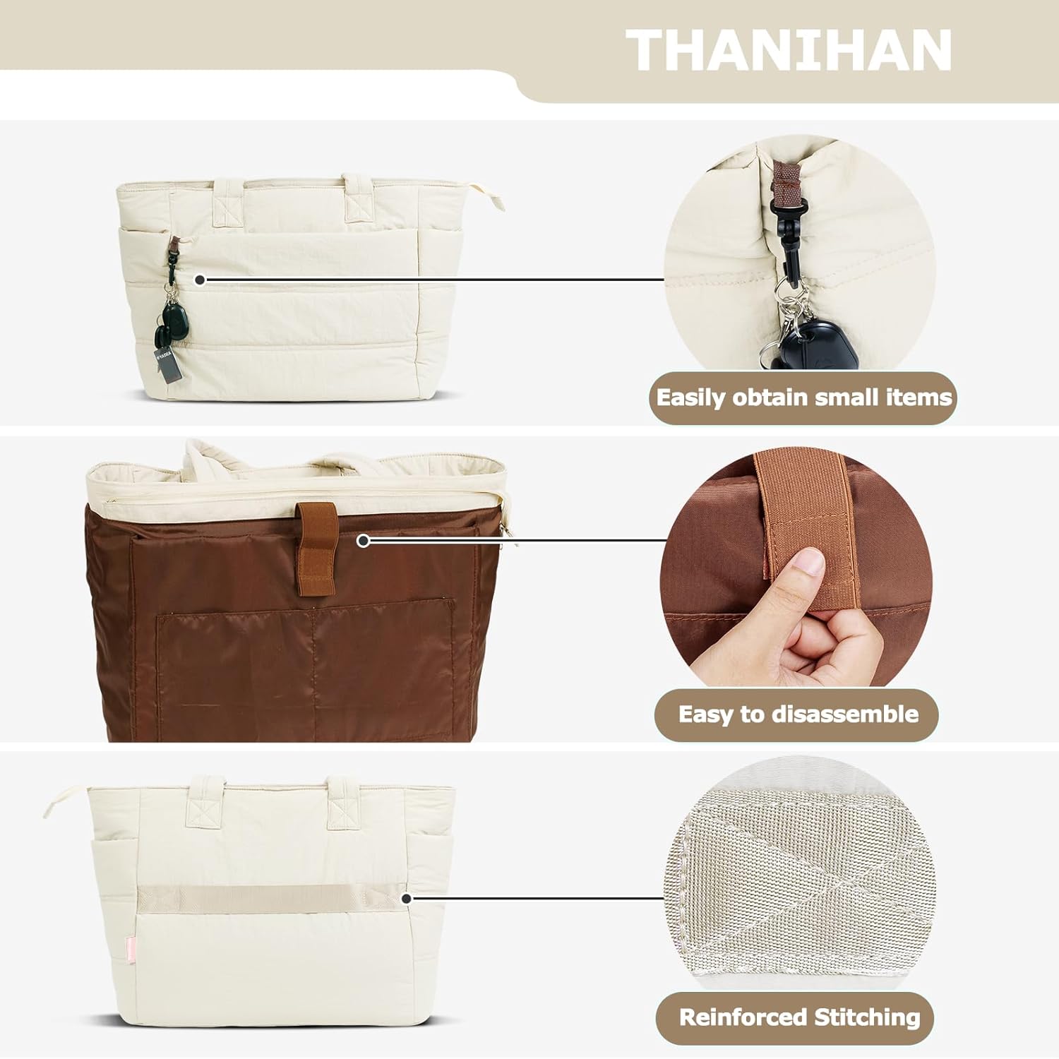 Tote Bag for Women ,Travel Puffy Tote Bag For Women,Puffer Work Tote Handbag、Shoulder Bag Handbag for Travel, Work, Gym - Image 5