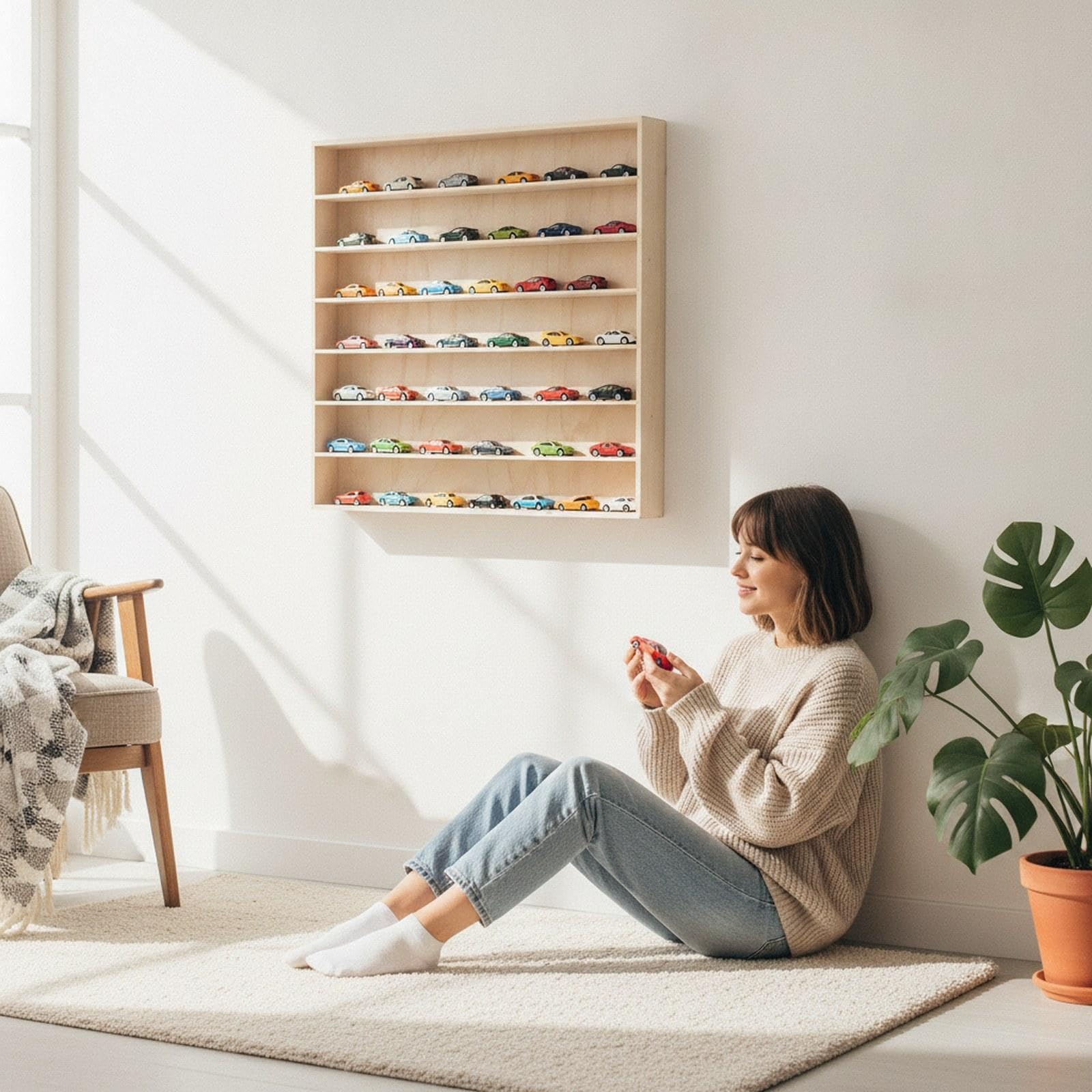 Vitrine Aus Holz für Modellautos, Vielseitig Einsetzbar für Spielfiguren,
