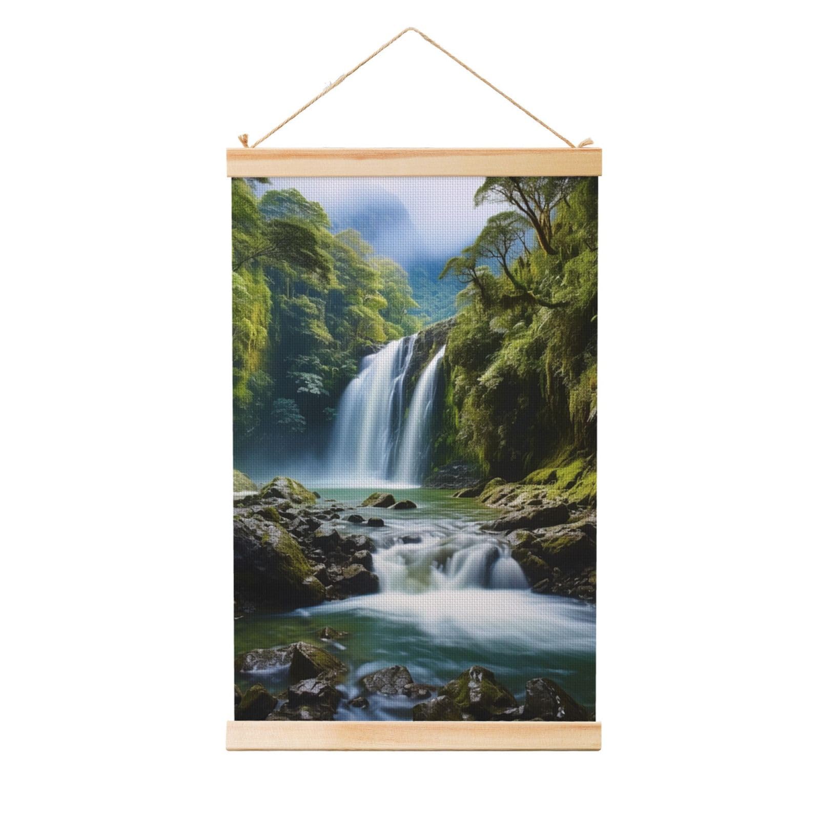 Waterfall Landscape Painting Posters Wooden Shaft Hanging Poster Canvas Prints Scroll Wall Art Painting Vintage Wall Banner Modern Artwork Decor for Home Decor Ready to Hang 20"x30"