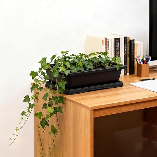 Miniatura 9 de Paquete de 3 macetas grandes de bonsái de 14 pulgadas, macetas rectangulares de bonsái de plástico con malla incorporada y bandejas, maceta para