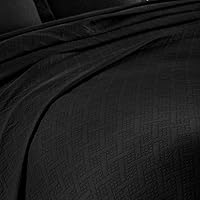 Vista 3 de Superior Colcha de Tejido de Cesta 100% Algodón con Fundas, Ropa de Cama Jacquard Matelassé de Algodón Premium para Todas las Estaciones, Cesta Negro