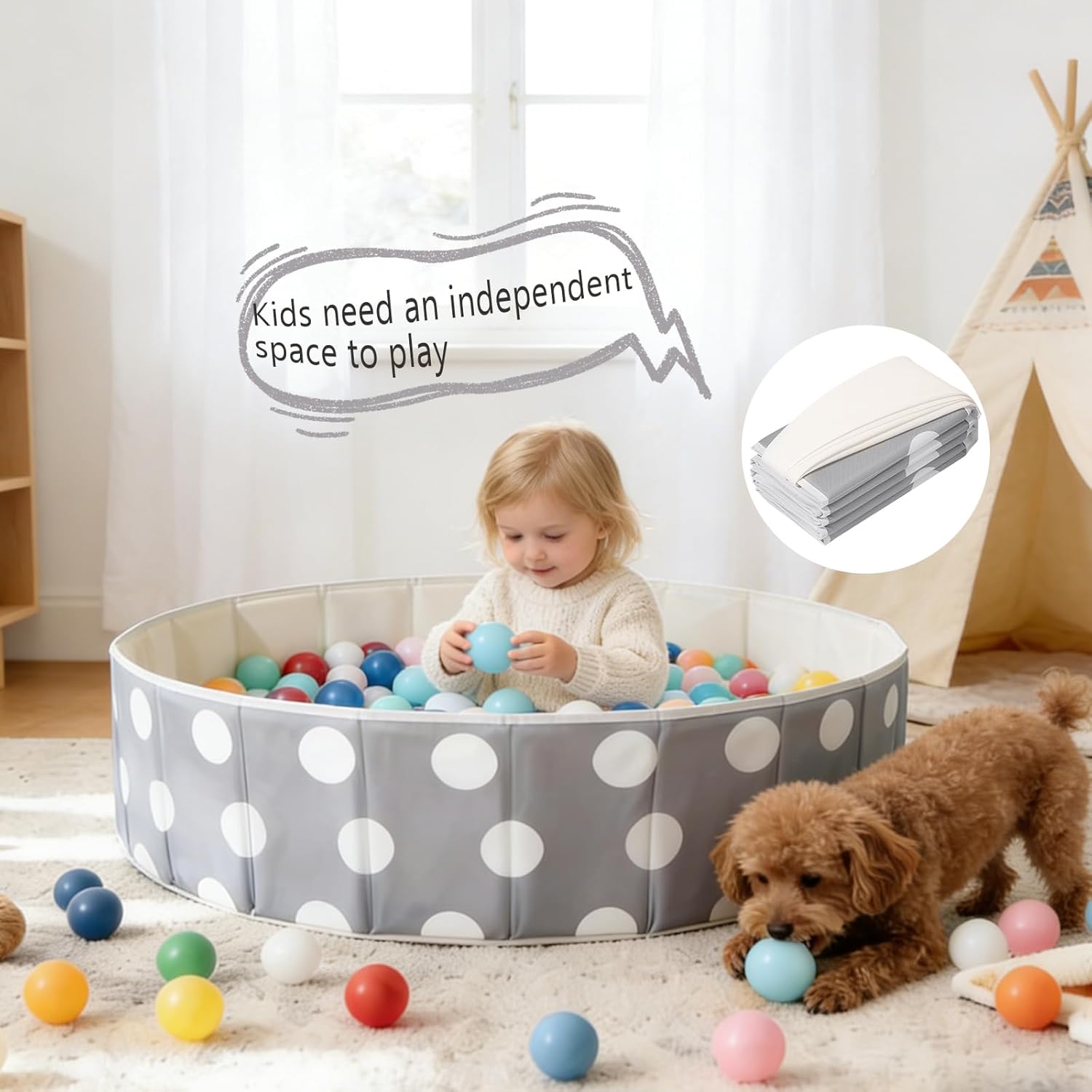 40Inch Kids Ball Pit, Foldable & Portable & Reusable Balls Pool for Toddlers,Playpen/Fence for Baby, Play Pool for Dog, Indoor & Outdoor Use, Oversized