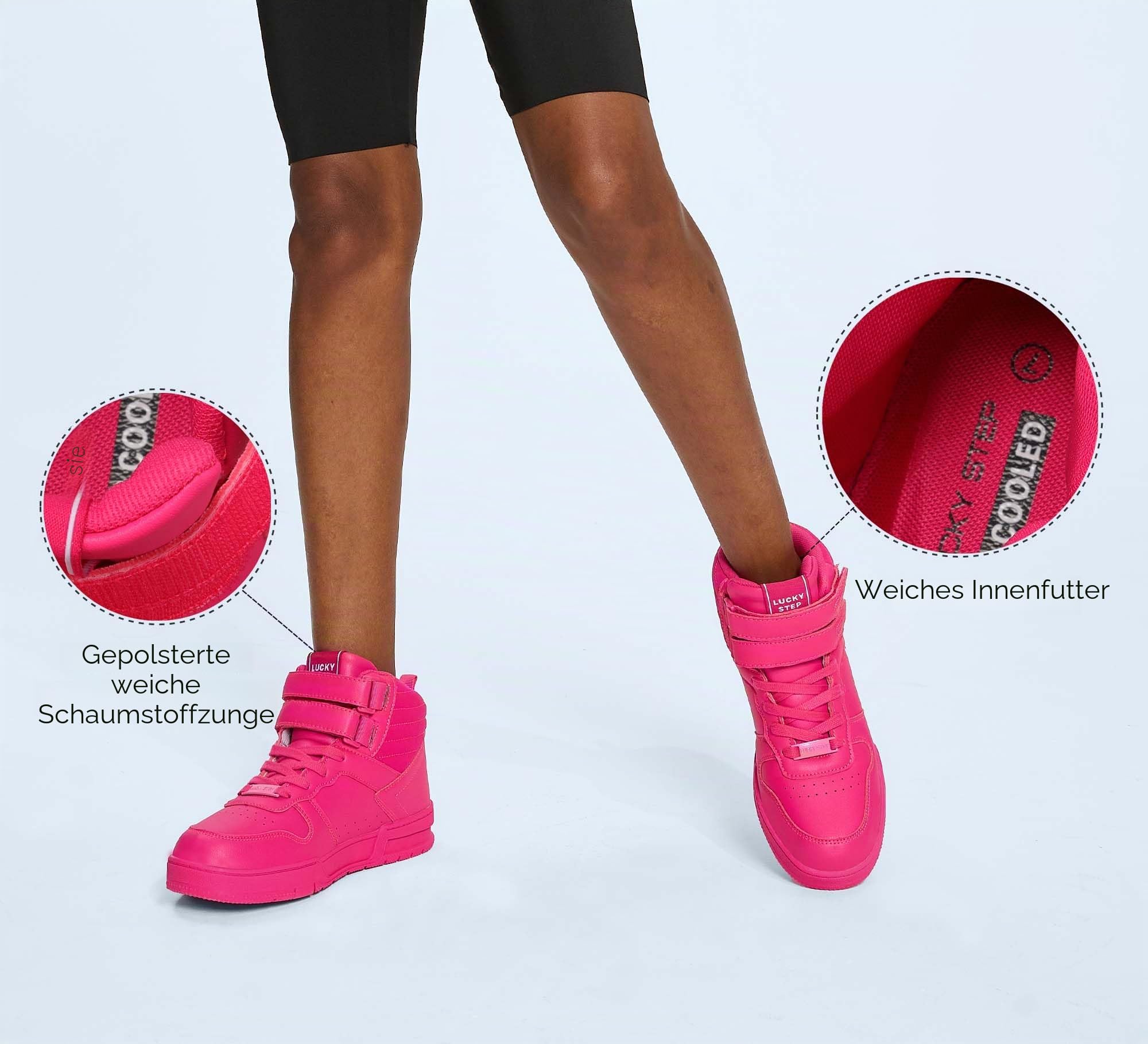 LUCKY STEP Damen-High-Top-Sneaker Basketball-Stiefeletten Turnschuhe mit Klettverschluss - lässige Kunstleder-Sneaker