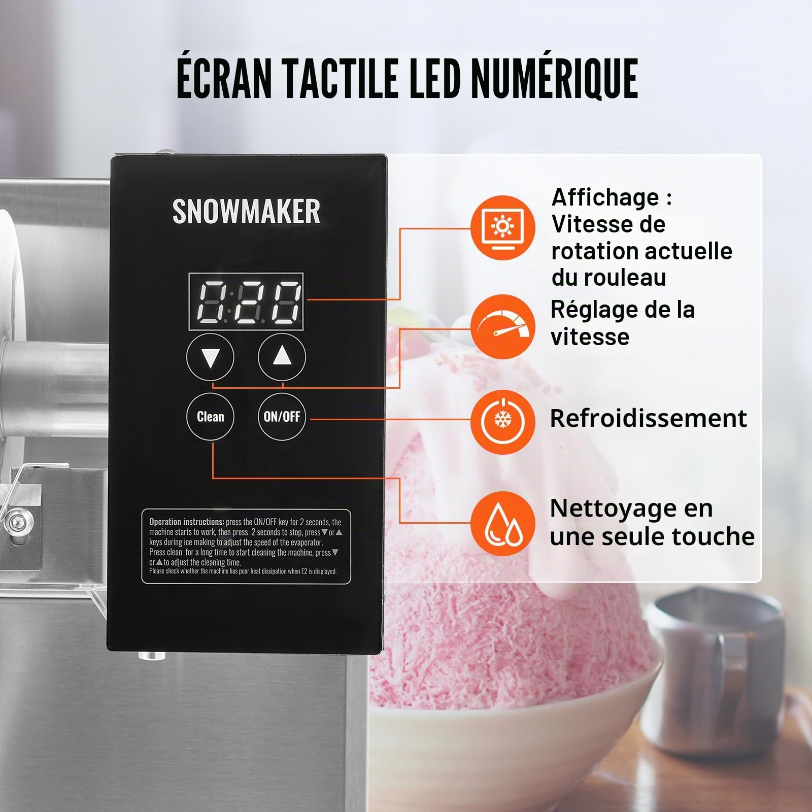 VEVOR Machine à Glace Râpée de Neige Commerciale, Machine à Râper la Glace 175 kg/24H, Machine à Glace Pilée en Inox, Système de Refroidissement par Liquide, Glace Rasée pour Dessert Boulangerie Café