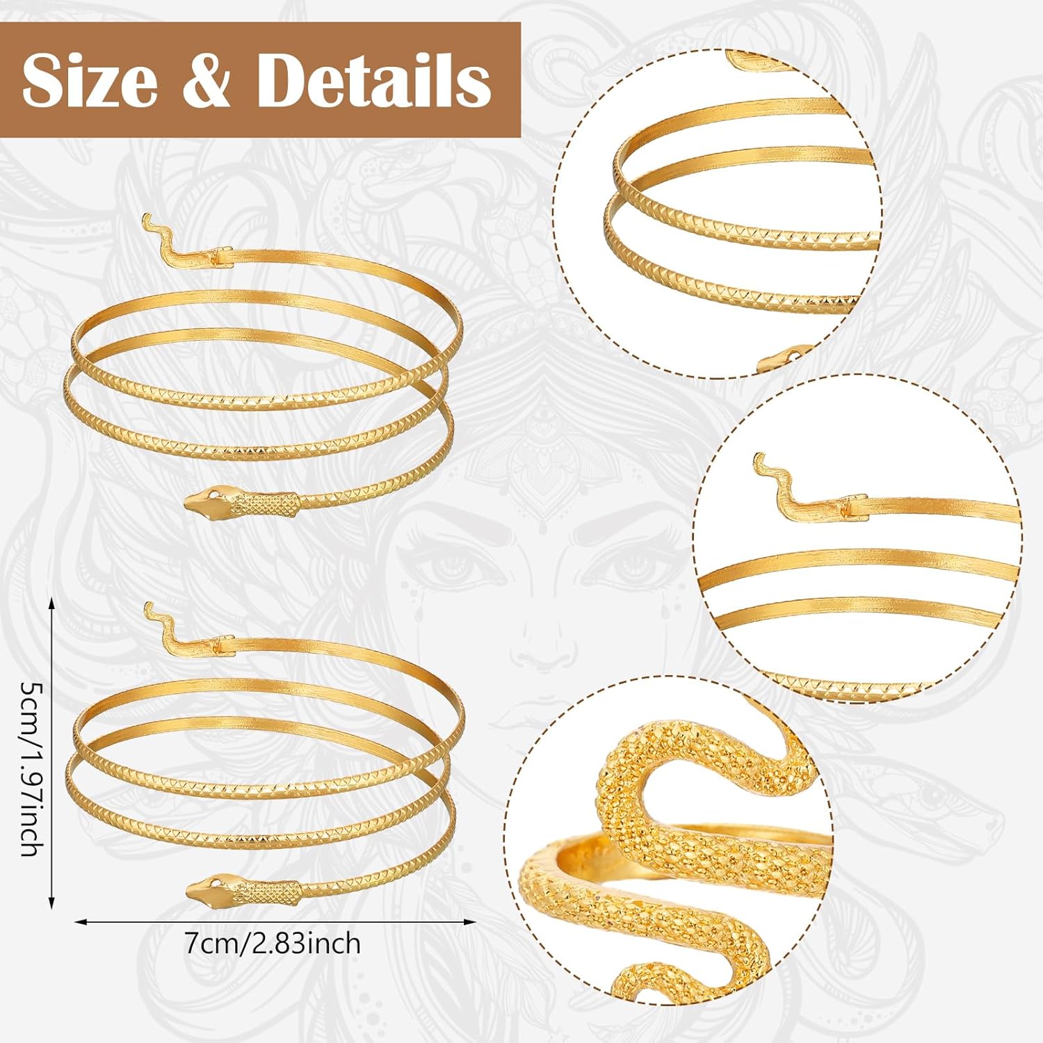 Kathfly 7 Pcs Halloween Medusa Snake Costume Set Medusa Headband Snake Choker Necklace Earrings Spiral Upper Arm Cuff Ring Hand Chain for Women Accessories - Image 5