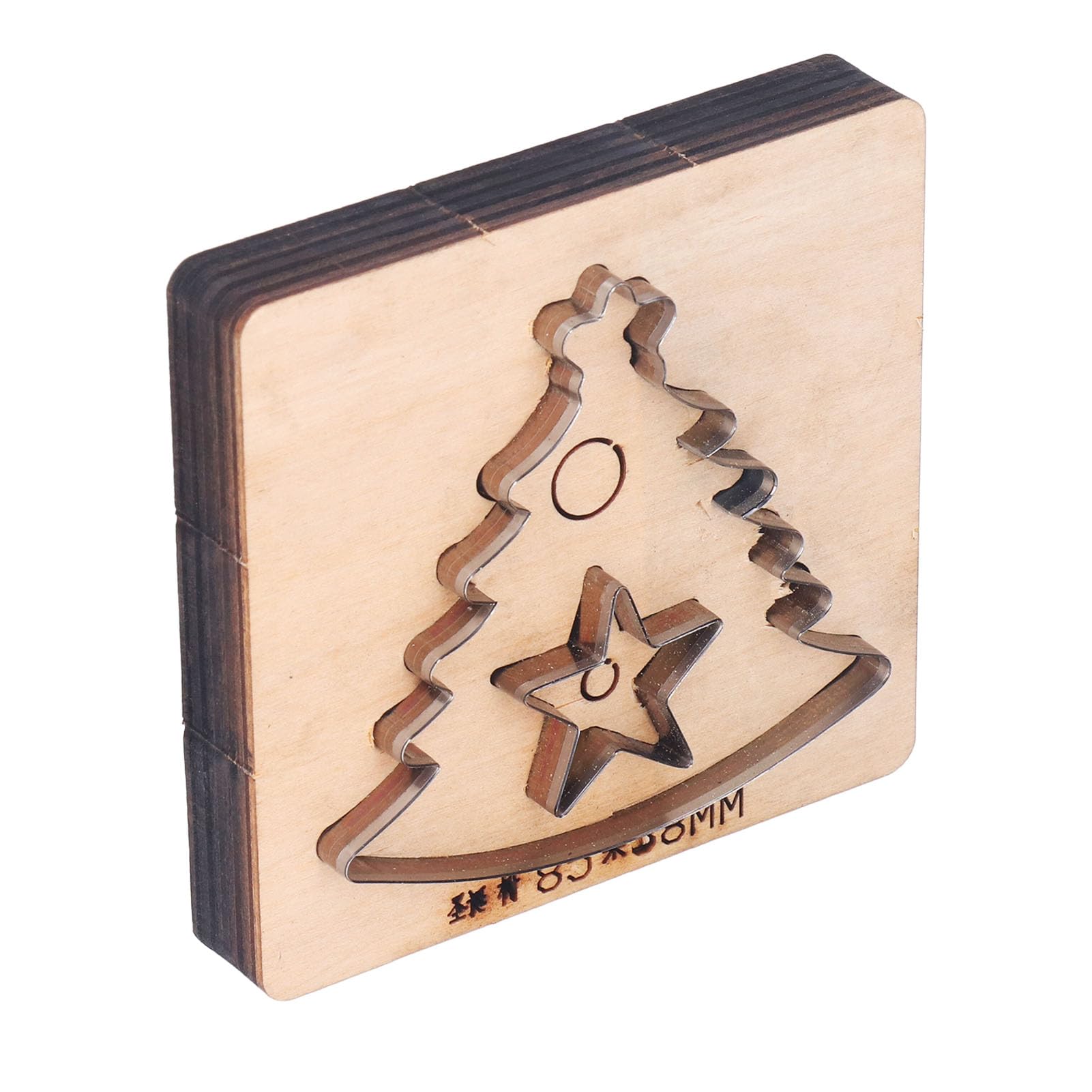 Wykrojnik w kształcie choinki - nóż ze stali stopowej do majsterkowania i tworzenia biżuterii - podstawa z drewna brzozowego - 11 x 10,5 x 2,3 cm - narzędzie do tkanin i
