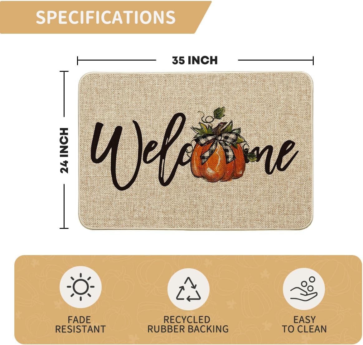Artoid Mode Bow Tie Pumpkin Fall Welcome Doormat, Autumn Home Decor Low-Profile Switch Rug Door Mat for Indoor Outdoor 24x35 Inch