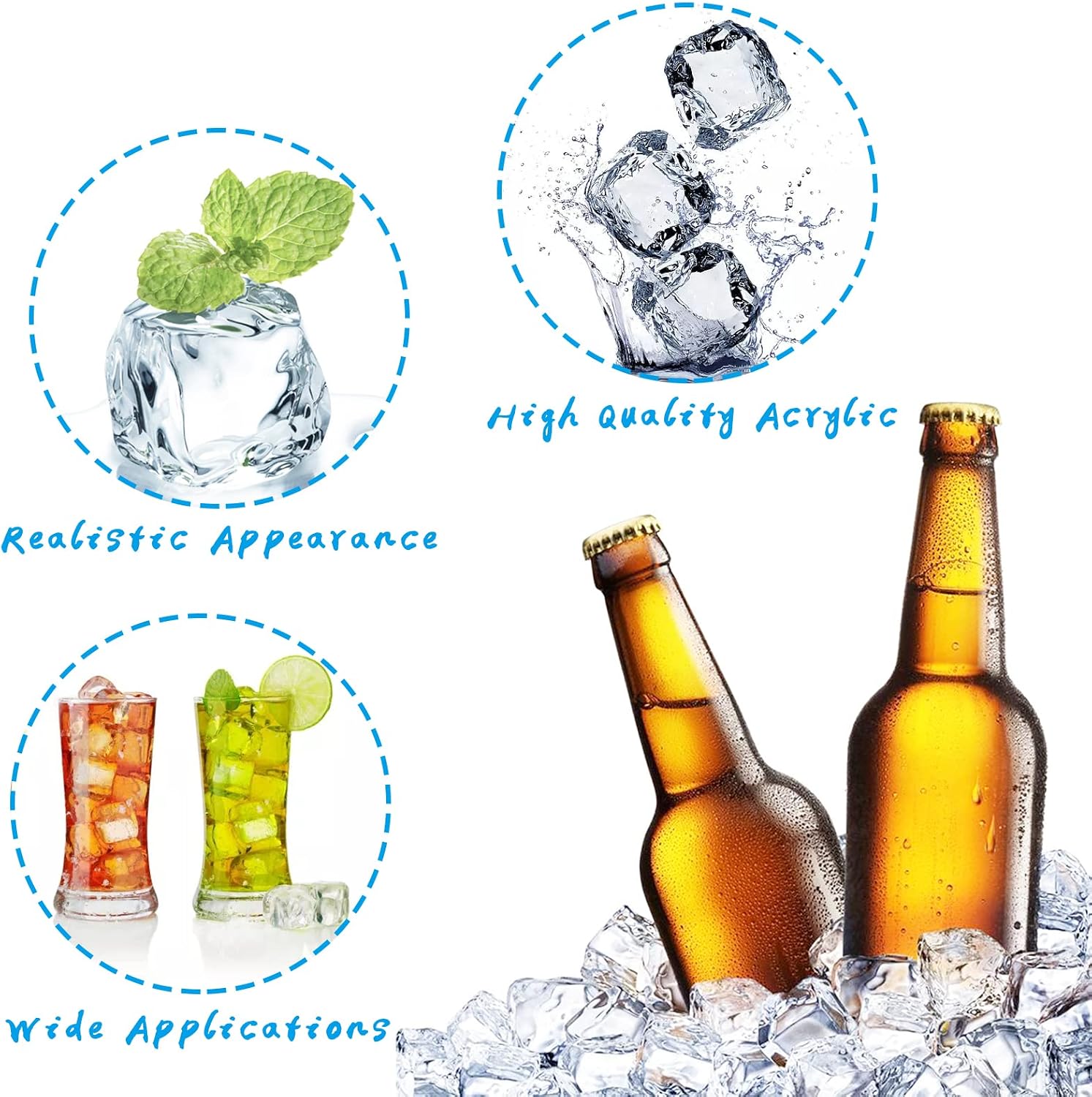 OJYUDD 100 Pcs Clear Fake Ice Cubes,Acrylic Decorative Ice Cubes Display,Reusable Crystal Ice Rocks,Artificial Fake Ice Cubes for Home Decoration Wedding Centerpiece Vase Fillers