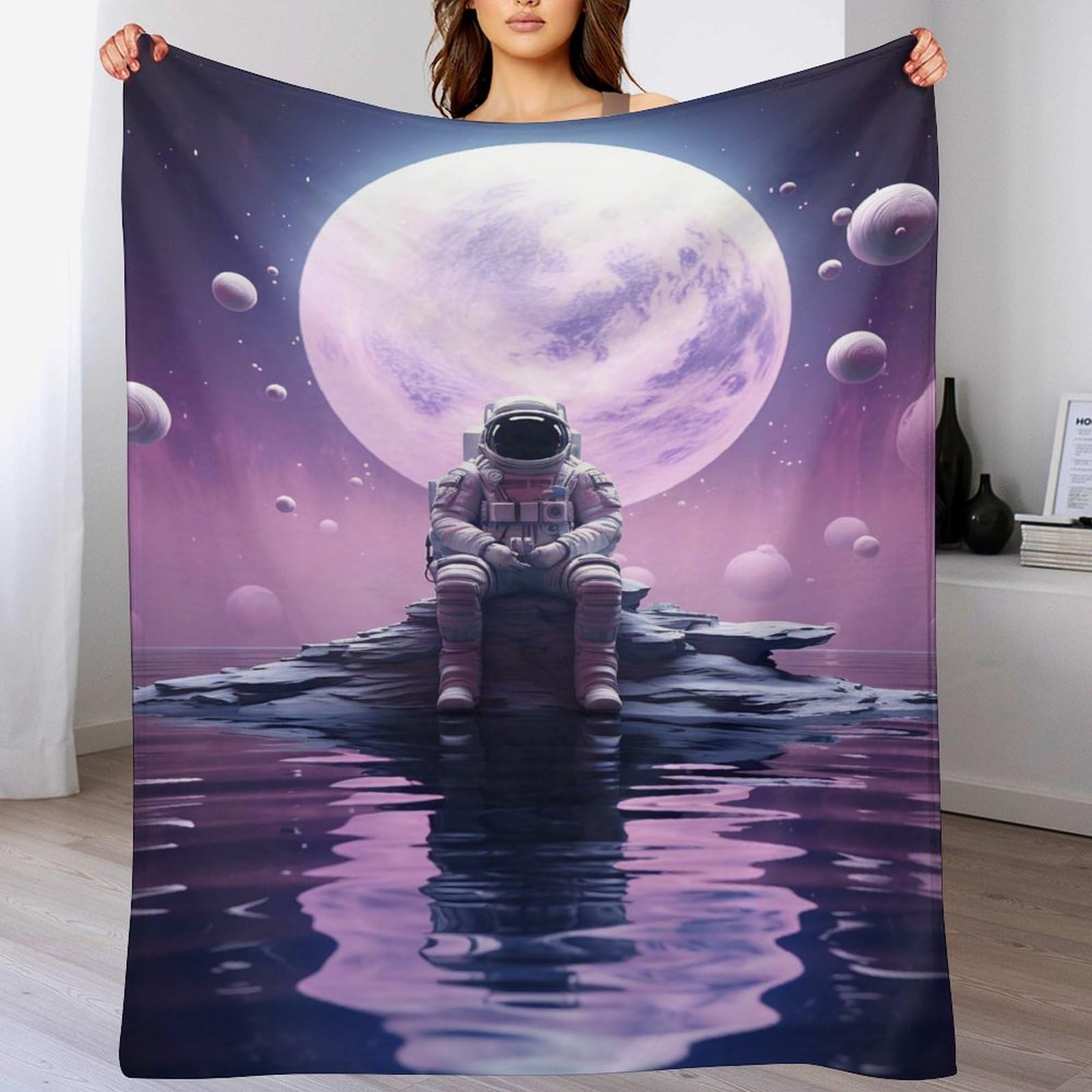 Couverture astronaute en flannel douce pour lit et canapé de 150x200cm
