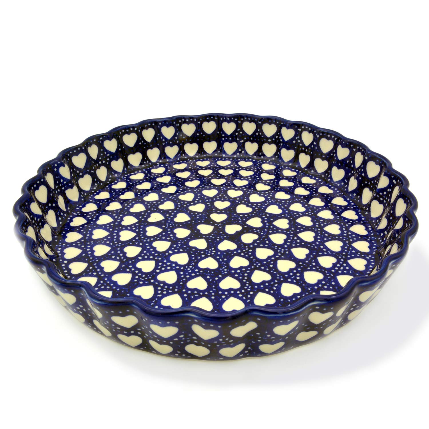 Bunzlauer keramik Tarte- oder Quicheform 26,5 cm (Dekor Weisse Herzen)