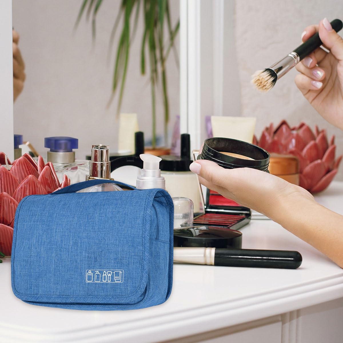 FAVORTALK Blue Hanging Toiletry Bag Wash Bag Women Travel Toilet Bags for Men and Women Travel Washbag for Makeup Toiletries and Cosmetics 9.8x3.9x6.7 Inch - XSB12010 — view 7