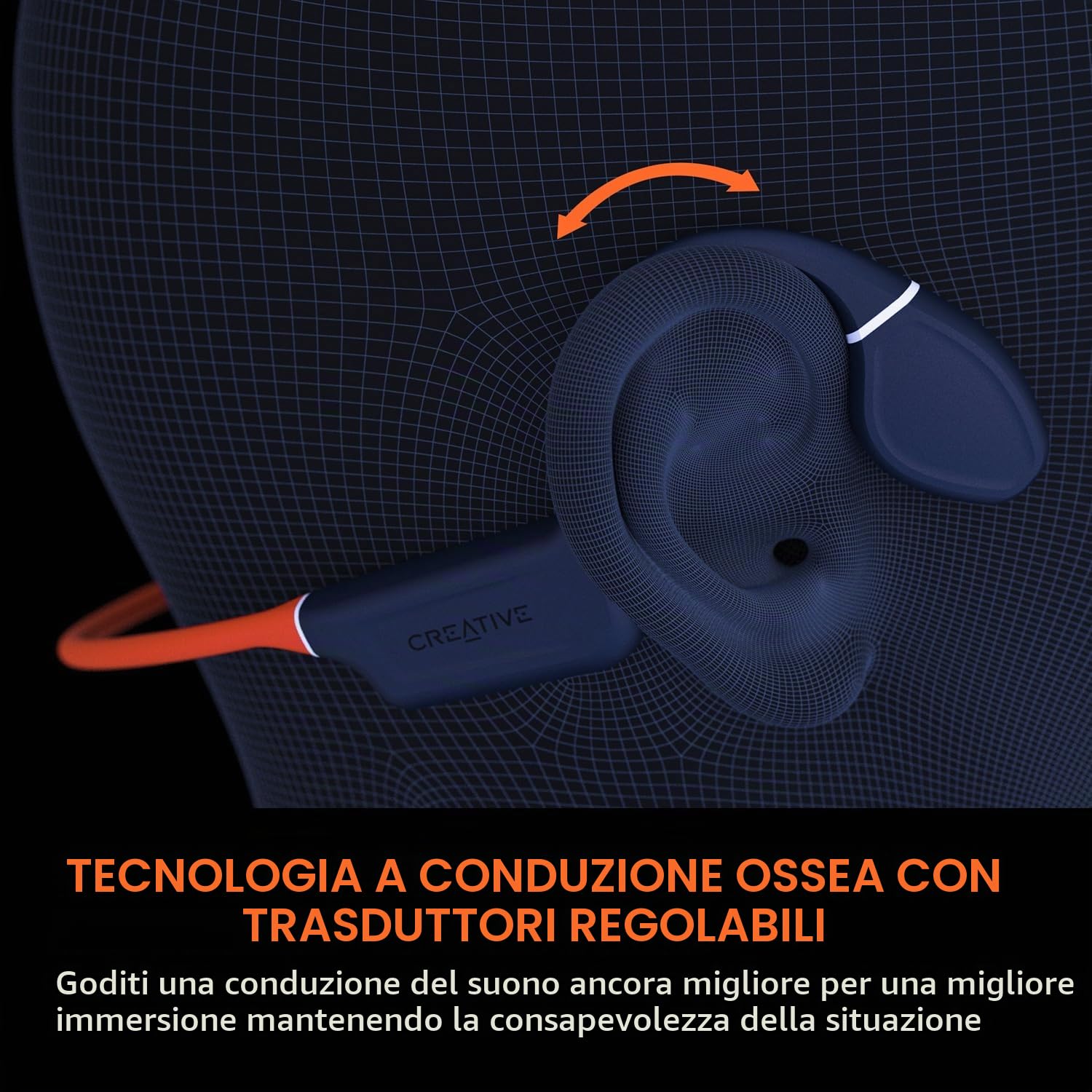 CREATIVE Outlier Free Pro+ Cuffie wireless impermeabili a conduzione ossea, MP3 da integrato, microfono integrato (Blu e arancione)