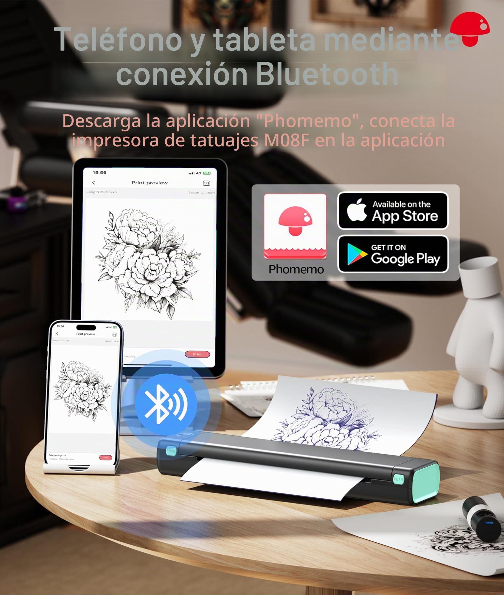 Phomemo M08F Impresora Tattoo Termocopiadora Tattoo Impresora Tatuajes Termica Tattoo Máquinas de Tatuaje con 10pcs Termocopiadora Tatuaje Papel de Tatuaje + Caja