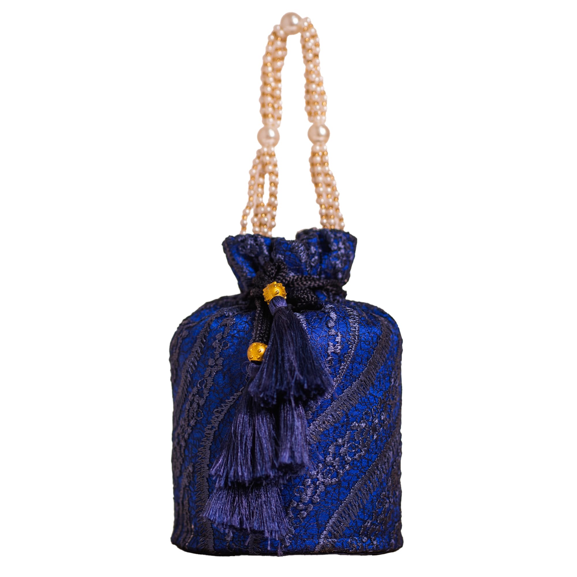 Whispering Threads Potli Bag, Handcrafted Embroidery with Pearl Handle, Wedding & Festive-image-16