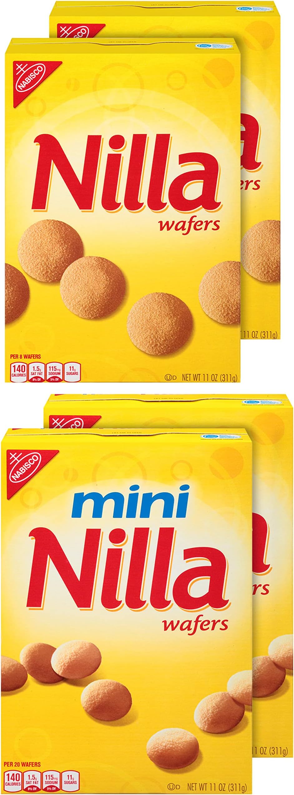Nilla Wafers Vanilla Wafer Cookies Variety Pack, Original & Mini, 4 - 11 oz Boxes