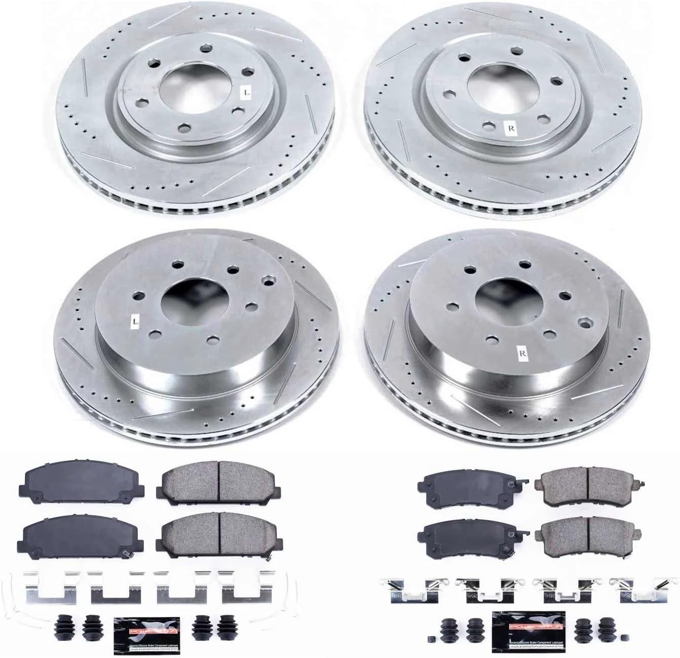 PowerStop Front and Rear Brake Kit For Infiniti QX56 2011-13 |QX80 2014-24 |Nissan Armada 2017-24 - Drilled and Slotted Disc Rotors with Ceramic Brake Pads Replacement, K6322