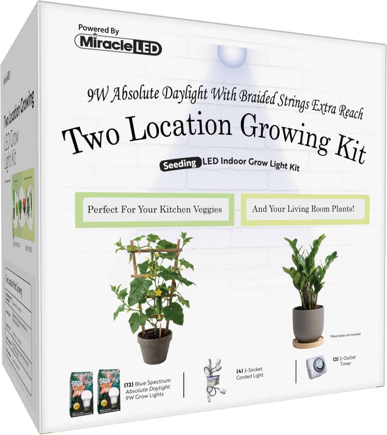 Miracle LED Absolute Daylight Blue Spectrum, Two Location Grow Light Kit (Braided 3-Socket Extra Reach)