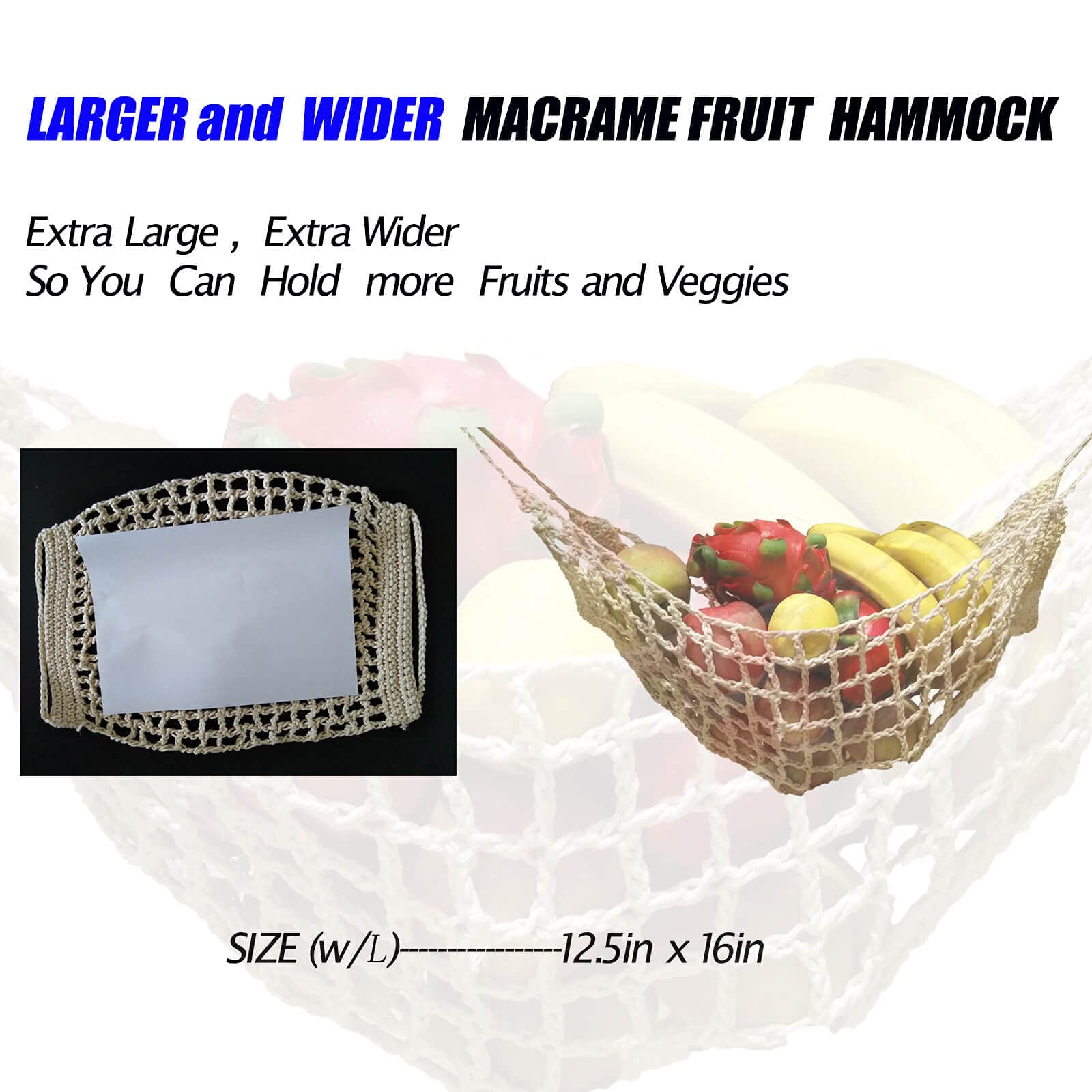 Hangende fruithangmat, 3 verpakkingen macramé fruithangmat onder kast