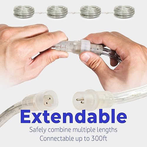 Miniatura 6 de WYZworks 288 LED, cuerda de luz LED naranja de 25 pies, iluminación exterior impermeable permanente para exteriores, funda de PVC transparente,
