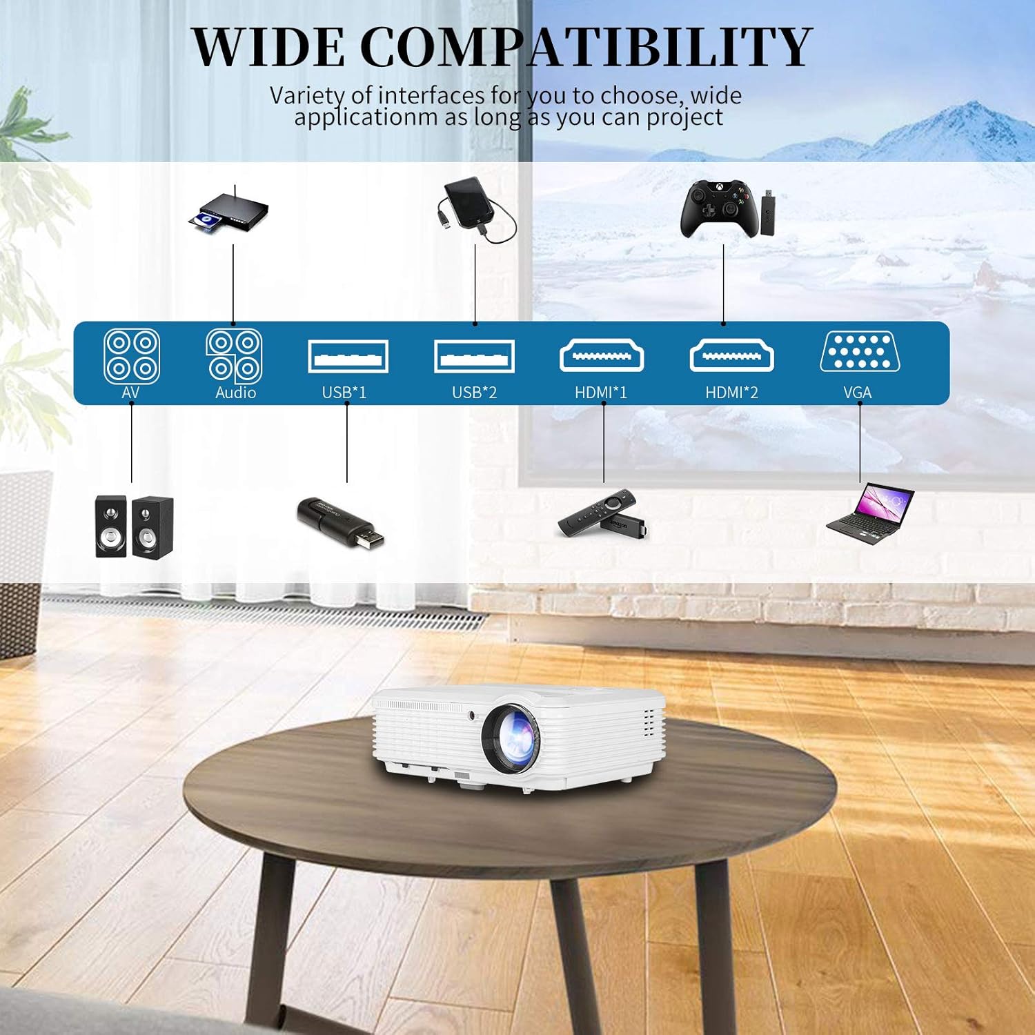 Popular 5000 Lumen 1080P Projector, Home Theater HD Projector with 50000Hrs Lamp Life, LED LCD Outdoor Movie Projector Compatible with Smart Phone, Android, PS4, TV Stick, Laptop, DVD, HDMI, VGA, USB