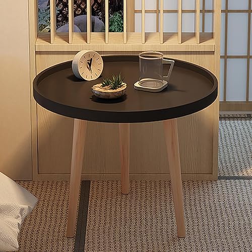 Mesa auxiliar redonda, bandeja para mesita de noche, mesa auxiliar para sala de estar, dormitorio, espacios pequeños, patas de haya (color negro,