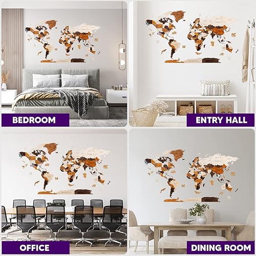 Miniatura 6 de HYPERI Multilayered 3D Wooden World Map Wall Decor, Wood Art Wall Decor, Mapa Mundi Para Pared, World Maps and Push Pins, Christmas, Valentine's Day