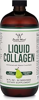 Double Wood Supplements Premium Liquid Collagen - 2500mg of Hydrolyzed Bovine Collagen (Type 1, 3 and Grassfed) - 32 Servings - for Women and Men - 30 mcg of Biotin - Sugar Free Pear Flavor